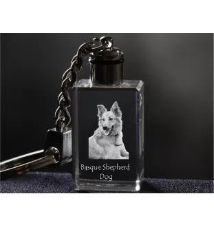 Baskischer Schäferhund, Pastor Vasco - Schlüsselanhänger aus Kristall mit Hundefoto, beleuchteter Schlüsselanhänger, einzigartiges Geschenk der Marke Art-Dog