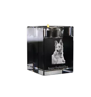 Berger basque - Bougeoir avec photo de chien, porte bougie en cristal, cadeau personnalisé par la marque Art-Dog