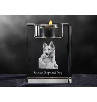 Basque Shepherd Dog, Basque Sheepdog - Candle holder with dog photo, crystal tealight holder, personalised gift by Art-Dog brand