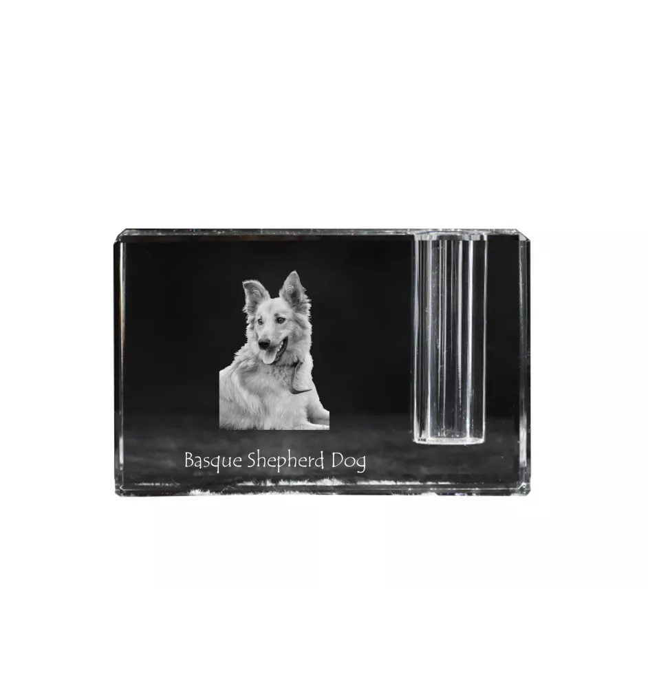 Basque Shepherd Dog, Basque Sheepdog - Pen stand, crystal organiser with dog photo, unique desk decoration by Art-Dog brand