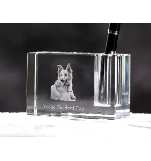 Basque Shepherd Dog, Basque Sheepdog - Pen stand, crystal organiser with dog photo, unique desk decoration by Art-Dog brand