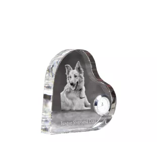 Basque Shepherd Dog, Basque Sheepdog - crystal clock with a dog picture, heart-shaped shelf clock, personalized standing clock by Art-Dog brand