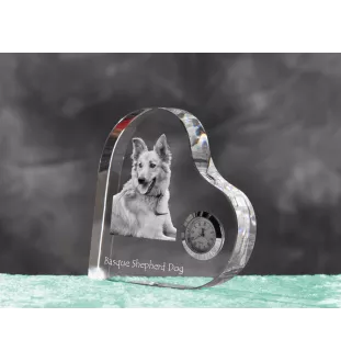 Berger basque - horloge en cristal avec une photo de chien, horloge de table en forme de cœur, horloge debout personnalisée de la marque Art-Dog