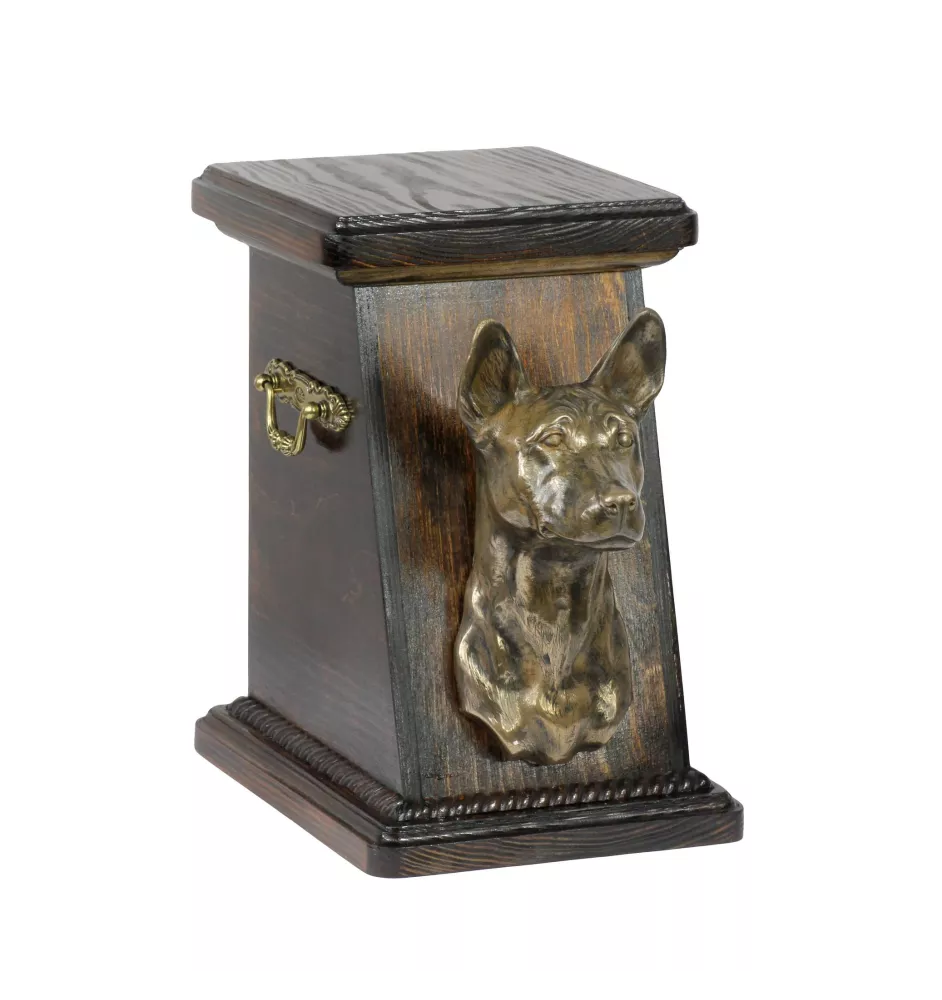 Basenji, Kongo-Terrier eine Ascheurne für Hunde, eine elegante Urne mit einer Statue, eine Gedenkurne mit dem Porträt eines Hundes von der Marke Art-Dog