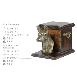 Basenji, Kongo-Terrier - Eine Urne für die Asche eines Hundes mit einer Statuette, eine elegante Urne für einen Hund, eine außergewöhnliche Urne mit dem Porträt eines Hundes von der Marke Art-Dog.