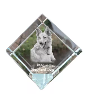 Baskischer Schäferhund, Pastor Vasco - Kristallwürfel mit Bild, Pferdebild im Kristall, sechseckiger Papierclip der Marke Art-Dog