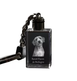 Basset Fauve de Bretagne, Fawn Brittany Basset - Crystal key ring with dog photo, illuminated key ring, unique gift by Art-Dog brand