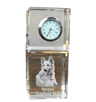 Berger basque - montre en cristal avec photo, photo de chien dans un cristal, horloge de bureau personnalisée de la marque Art-Dog