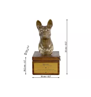 Basenji, Kongo-Terrier - Eine Ascheurne für Hunde mit einer Statuette, eine kleine Urne für Hunde, eine personalisierte Urne mit dem Porträt eines Hundes von der Marke Art-Dog.