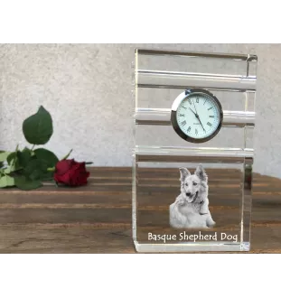 Basque Shepherd Dog, Basque Sheepdog - glass clock with a photo, photo of a dog in crystal, personalized standing office clock by Art-Dog brand