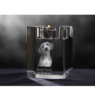 Basset Fauve de Bretagne, Fawn Brittany Basset - Candle holder with dog photo, crystal tealight holder, personalised gift by Art-Dog brand