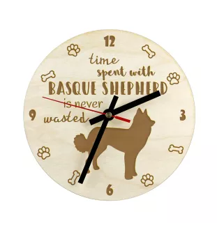 Berger basque - horloge avec chien, horloge en bois, horloge murale pour les amoureux des chiens, horloge de bureau et étagère, Art-Dog