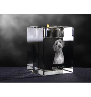Basset Fauve de Bretagne - Bougeoir avec photo de chien, porte bougie en cristal, cadeau personnalisé par la marque Art-Dog