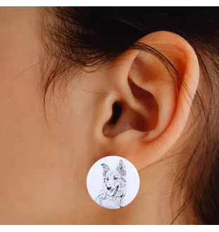 Berger basque - boucles d'oreilles uniques avec un chien, votre animal de compagnie sur un porte-clés, marque propre Art-Dog
