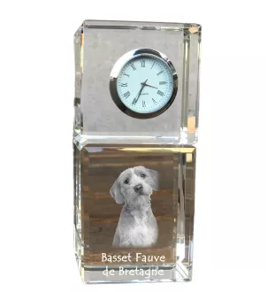 Basset Fauve de Bretagne - montre en cristal avec photo, photo de chien dans un cristal, horloge de bureau personnalisée de la marque Art-Dog
