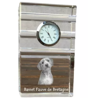 Basset Fauve de Bretagne - Glasuhr mit Foto, Foto eines Hundes im Kristall, personalisierte Tischuhr für das Büro der Marke Art-Dog