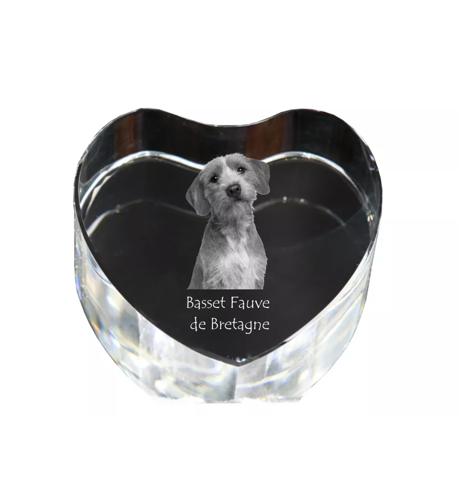 Basset Fauve de Bretagne, Fawn Brittany Basset - a photo of a dog in crystal, crystal heart, unique photo frame from the Art-Dog brand