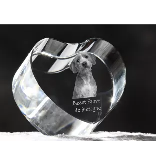 Basset Fauve de Bretagne, Fawn Brittany Basset - a photo of a dog in crystal, crystal heart, unique photo frame from the Art-Dog brand