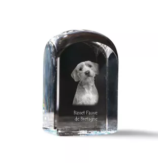 Basset Fauve de Bretagne - un cube de cristal avec une photo, une photo de chien dans le cristal, un presse-papiers cubique de la marque Art-Dog