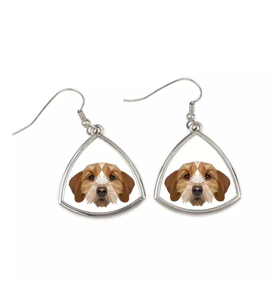 Basset Fauve de Bretagne - boucles d'oreilles avec une photo et un motif de chien géométrique Art-Dog
