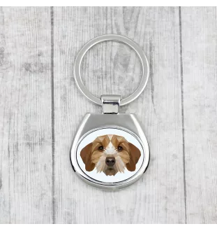 Basset Fauve de Bretagne, Fawn Brittany Basset - geometric keychain with a photo and the inscription Art-Dog