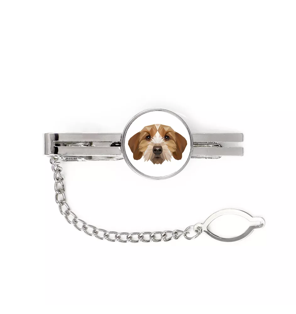 Basset Fauve de Bretagne - geometrische Krawattennadel mit Bild und Schriftzug von Art-Dog
