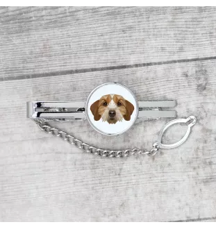 Basset Fauve de Bretagne, Fawn Brittany Basset - geometric tie clip with a picture and inscription from Art-Dog