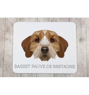 Basset Fauve de Bretagne - geometrisches Mauspad mit Bild und Aufschrift von Art-Dog