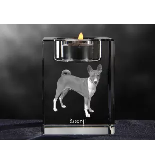 Basenji, Terrier Nyam-Nyam, Terrier du Congo - Bougeoir avec photo de chien, porte bougie en cristal, cadeau personnalisé par la marque Art-Dog