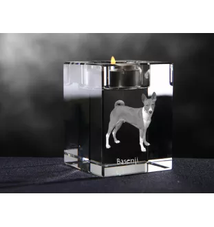 Basenji, Terrier Nyam-Nyam, Terrier du Congo - Bougeoir avec photo de chien, porte bougie en cristal, cadeau personnalisé par la marque Art-Dog