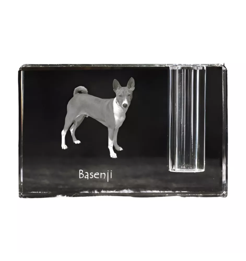 Basenji, Kongo-Terrier - Stifthalter, Kristallorganizer mit Hundefoto, einzigartige Schreibtischdekoration der Marke Art-Dog