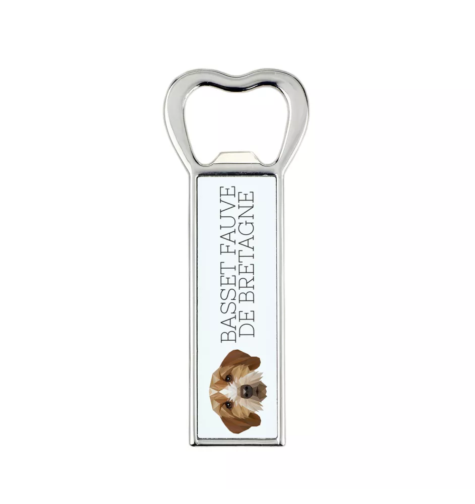Basset Fauve de Bretagne, Fawn Brittany Basset - bottle opener with a picture and inscription for beer by Art-Dog