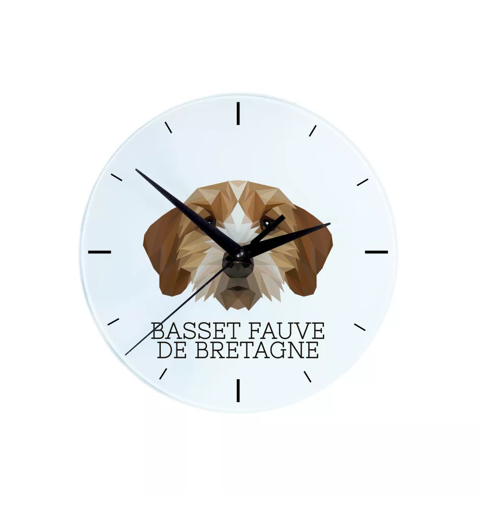 Basset Fauve de Bretagne - horloge murale géométrique avec photo et logo de la marque Art-Dog