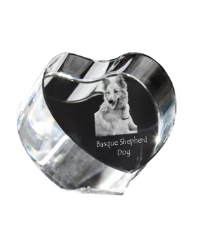 Baskischer Schäferhund, Pastor Vasco - Hundebild im Kristall, Kristallherz, einzigartiger Bilderrahmen der Marke Art-Dog