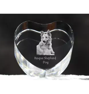 Baskischer Schäferhund, Pastor Vasco - Hundebild im Kristall, Kristallherz, einzigartiger Bilderrahmen der Marke Art-Dog