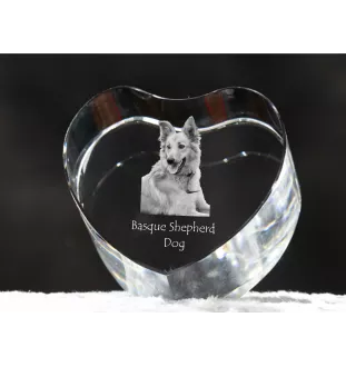 Basque Shepherd Dog, Basque Sheepdog - a photo of a dog in crystal, crystal heart, unique photo frame from the Art-Dog brand