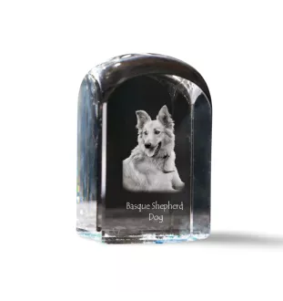 Baskischer Schäferhund, Pastor Vasco - Kristallwürfel mit Bild, Hundebild im Kristall, sechseckiger Papierclip von Art-Dog.