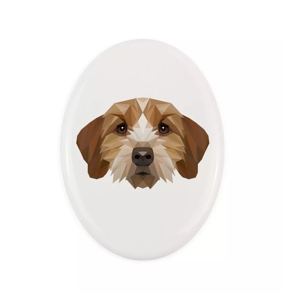 Basset Fauve de Bretagne, Fawn Brittany Basset - a plate with a geometric design and the brand name Art-Dog