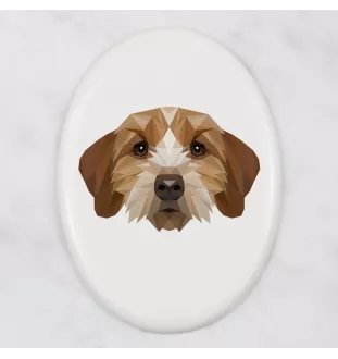 Basset Fauve de Bretagne - Fliese mit geometrischem Bild und Schriftzug der Marke Art-Dog