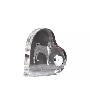 Basenji, African bush dog, Congo dog - crystal clock with a dog picture, heart-shaped shelf clock, personalized standing clock by Art-Dog brand