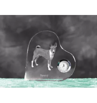 Basenji, Terrier Nyam-Nyam, Terrier du Congo - horloge en cristal avec une photo de chien, horloge de table en forme de cœur, horloge debout personnalisée de la marque Art-Dog