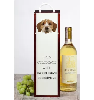 Basset Fauve de Bretagne - une boîte géométrique avec une photo et un texte pour le vin de la marque Art-Dog