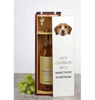 Basset Fauve de Bretagne - une boîte géométrique avec une photo et un texte pour le vin de la marque Art-Dog