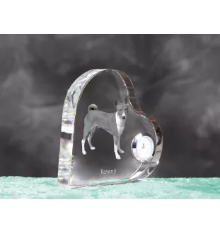 Basenji, African bush dog, Congo dog - crystal clock with a dog picture, heart-shaped shelf clock, personalized standing clock by Art-Dog brand