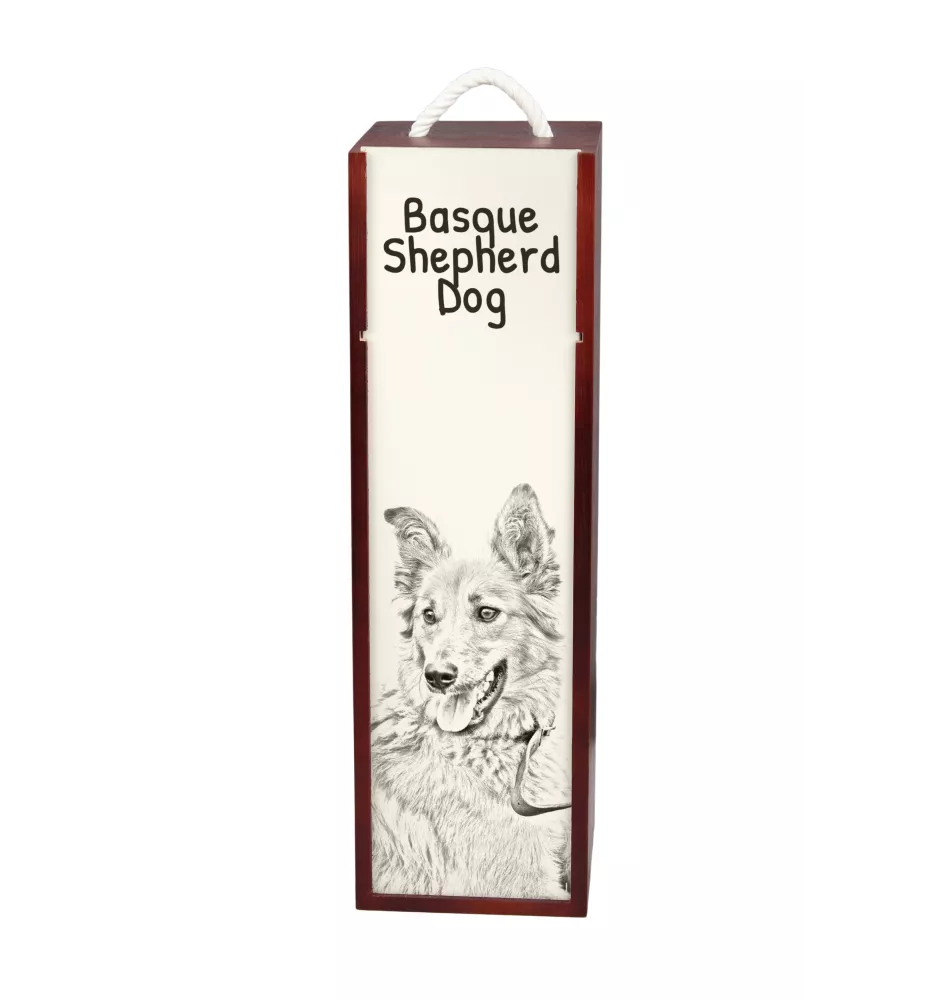 Basque Shepherd Dog, Basque Sheepdog - wine box with a dog, alcohol box with graphics, personalized gift box from the Art-Dog brand