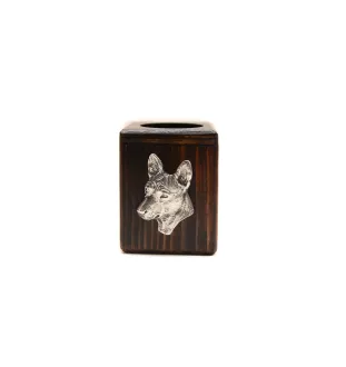 Basenji, Terrier Nyam-Nyam, Terrier du Congo - bougeoir en bois avec un chien, un souvenir unique après la perte d'un chien, une œuvre artisanale de la marque Art-Dog