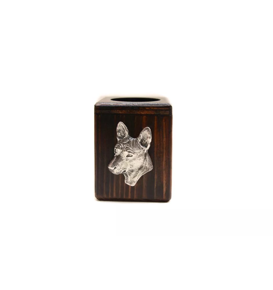Basenji, Terrier Nyam-Nyam, Terrier du Congo - bougeoir en bois avec un chien, un souvenir unique après la perte d'un chien, une œuvre artisanale de la marque Art-Dog
