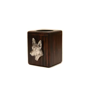 Basenji, Terrier Nyam-Nyam, Terrier du Congo - bougeoir en bois avec un chien, un souvenir unique après la perte d'un chien, une œuvre artisanale de la marque Art-Dog
