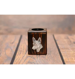 Basenji, Terrier Nyam-Nyam, Terrier du Congo - bougeoir en bois avec un chien, un souvenir unique après la perte d'un chien, une œuvre artisanale de la marque Art-Dog