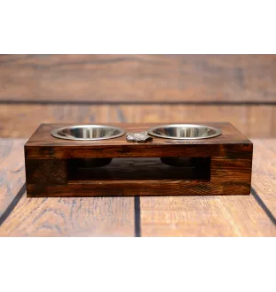 Basenji, African bush dog, Congo dog - wooden stand with bowls for a dog, steel dog bowls, a gift for adopting a dog from the Art-Dog brand